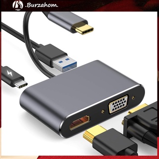 Bur_4 in 1 อะแดปเตอร์แปลงเสียงวิดีโอ Type-C เป็น HDMI 4K VGA USB3.0