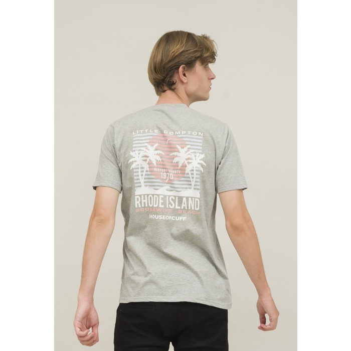 RHODE ISLAND เสื้อยืดแขนสั้นสีเทาอ่อนสําหรับผู้ชายไซส์ใหญ่เสื้อยืด houseofcuff