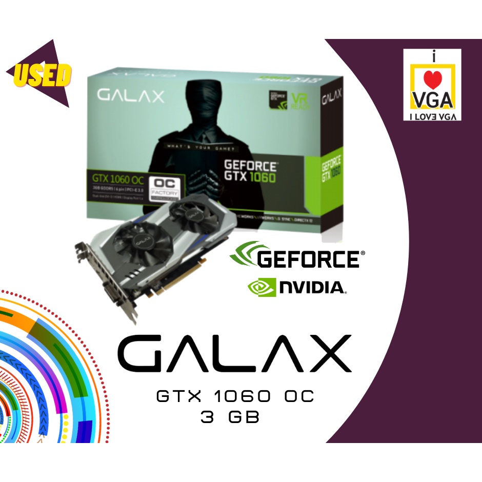 การ์ดจอ GALAX GTX 1060 OC 3 GB  *มือสอง* *มีกล่อง* (ประกันร้าน iloveVGA 30 วัน)