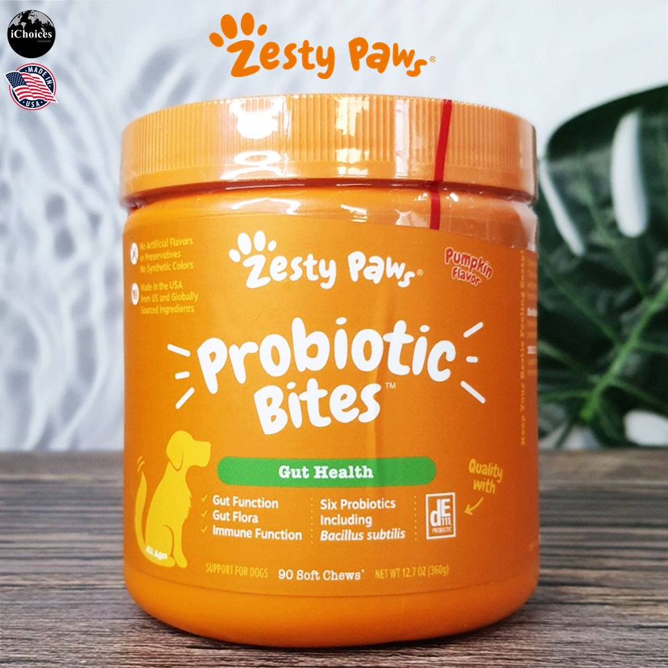 [Zesty Paws] Probiotic Bites for Dogs All Ages, Pumpkin 90 Soft Chews รสฟักทอง สำหรับสุนัข ทุกขนาด