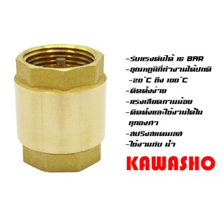 เช็ควาล์วทองเหลือง สปริง แบบแนวดิ่งและแนวราบ 1/2" - 1" Brass Spring Check Valve "KAWASHO"