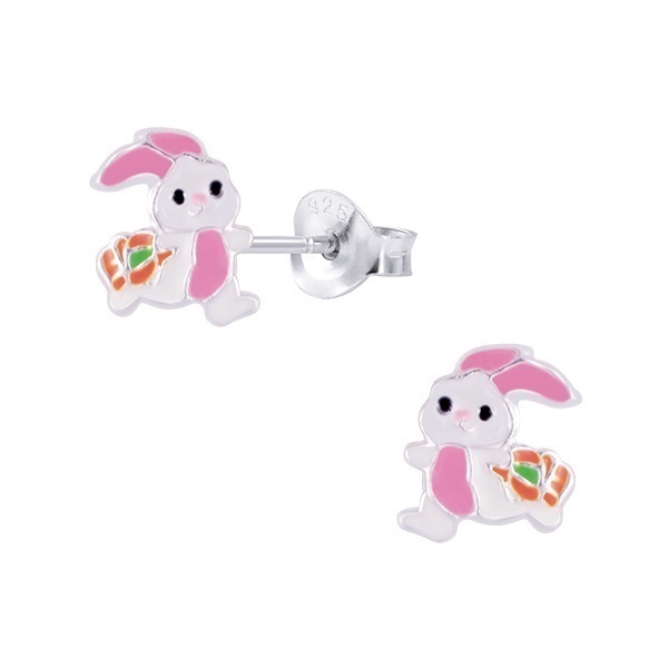 SILVER THAI Kids silver stud earrings with colorful rabbit design ต่างหูเงินแท้ ต่างหู ลายกระต่ายสีสันสดใส ใส่แล้วไม่แพ้