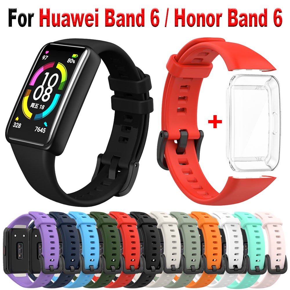 สายนาฬิกาข้อมือซิลิโคน พร้อมเคสป้องกัน แบบเปลี่ยน สําหรับ Huawei Band 6 / Honor Band 7 6