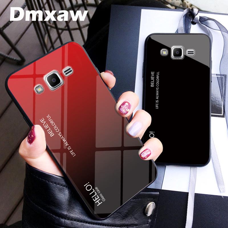 For Samsung Galaxy J5 J2 J7 2015 J500 J200 Case Luxury Gradient Colorful Fashion Tempered Glass Hard Shockproof Cover