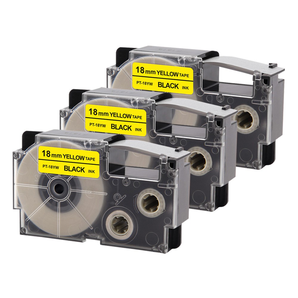 3 ตลับหมึก XR-18YW XR18YW XR-18WE เทปฉลาก, ใช้งานร่วมกับเครื่องพิมพ์ Casio Ez-ฉลาก KL-120 KL-750 KL-