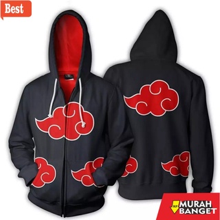 เสื้อแจ็กเก็ต มีฮู้ด แต่งซิป ลายนารูโตะ Akatsuki คุณภาพดี สีดํา