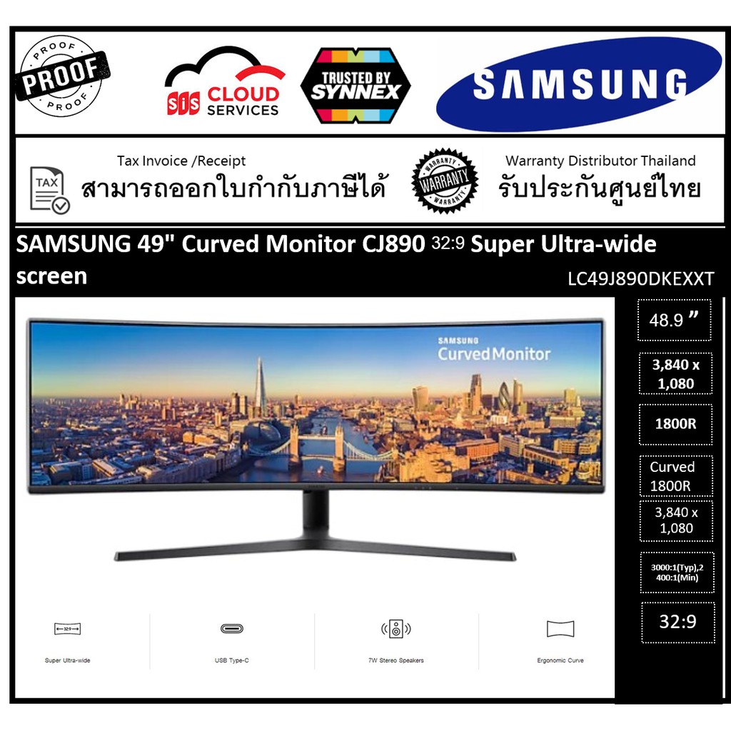SAMSUNG 49" Curved Monitor CJ890 สัดส่วน 32:9 Super Ultra-wide screen