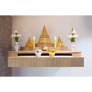 หิ้งพระติดผนัง สไตล์โมเดิร์น Size L สำหรับพระ 3 องค์ วัสดุบิ้วอิน