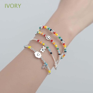 Ivory สร้อยข้อมือ ประดับลูกปัด ลายหน้ายิ้ม หมี หัวใจ สีรุ้ง สําหรับผู้หญิง