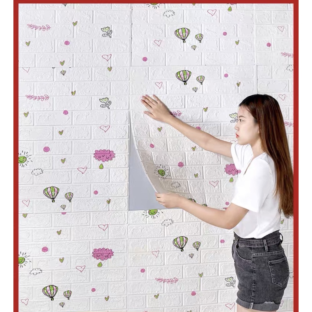 สินค้าพร้อมส่ง วอลเปเปอร์ติดผนัง หนา 4 มิล ขนาด77x70cm วอลเปเปอร์ติดผนัง ลายอิฐ กันกระแทก มีกาวในตัว 3d wallpaper DIY