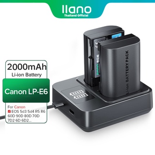 llano แบตเตอรี่กล้อง Canon LP-E6 LP-E8 2000mAh อะแดปเตอร์ for EOS 6D 5D2 5D3 60D 70D