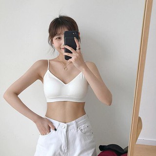 Crop bra สายเดี่ยว บราสายเดี่ยว แบบสวม ผ้าร่อง ขนาด ฟรีไซส์ 32 - 40 ใส่ได้[SB-832]สีขาว