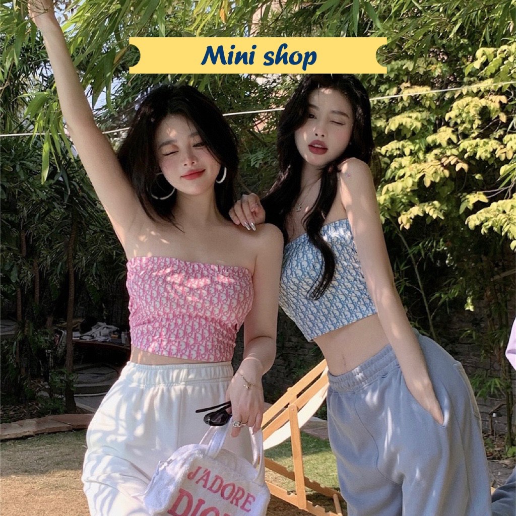 Mini shop พร้อมส่ง (12327) เสื้อเกาะอกไหมพรม ลายเสื้อ DD สวยมาดเซ็กซี่มาก เทรนกำลังมา