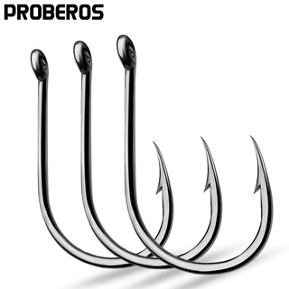 PROBEROS 200 pcs เหล็กคาร์บอนสูง Fishhook 3-15 # Soft Worm Hook Jig Single Hook Barbed Fishhook Fishing Tackle