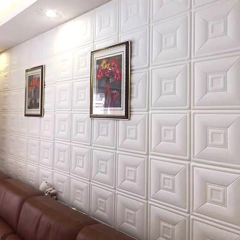 วอลเปเปอร์3D ติดได้ผนังและเพดาน ลายบลูสแคว์สีเทา 70*70 ซม. 8 มมแพ็ค1ชิ้น