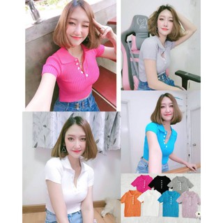 พร้อมส่ง‼‼🌈🍒เสื้อโปโล ไหมพรมร่องใหญ่🍒🍒