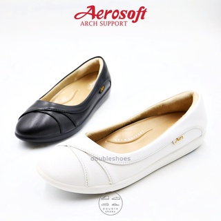 Aerosoft รองเท้าพยาบาล รองเท้าหนัง รุ่น NW9191 สีขาว / สีดำ [รองเท้าเพื่อสุขภาพ Arch support พื้นนุ่มพิเศษ]