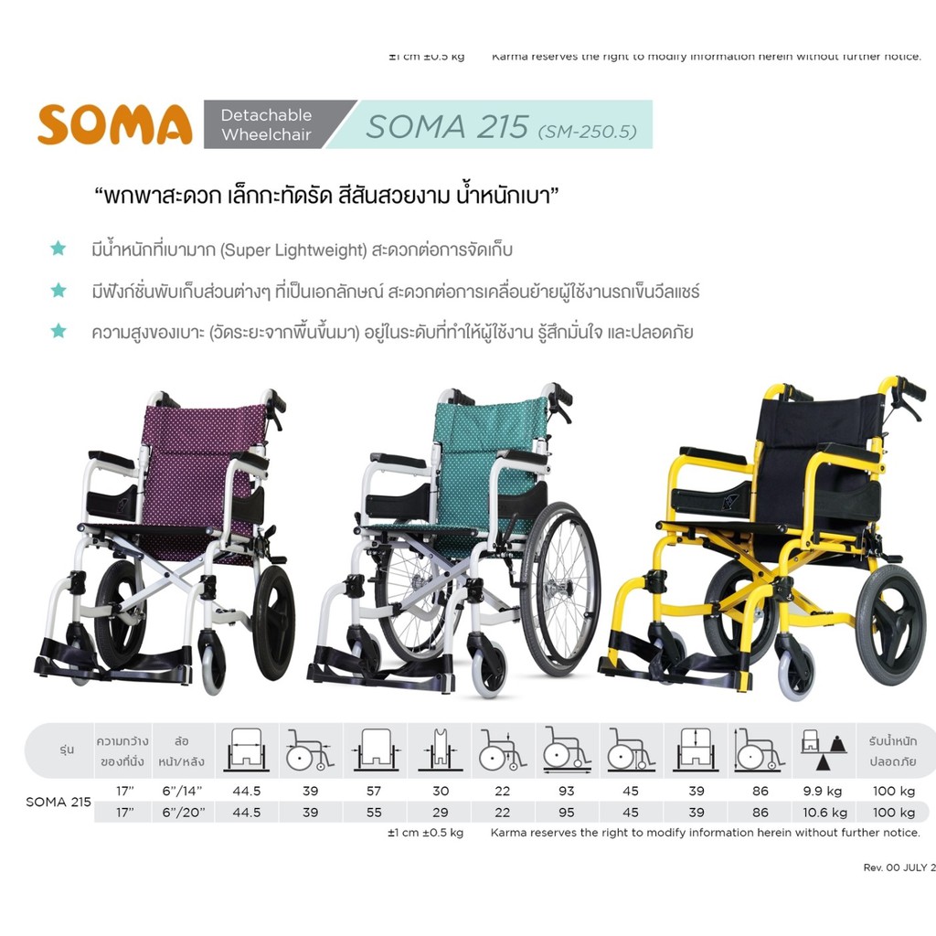 SOMA 215 (WheelChair SOMA 215 (SM250.5) ) พกพาสะดวก เล็กกระทัดรัด