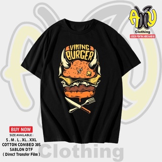 เสื้อยืดแขนสั้น ผ้าฝ้าย พิมพ์ลาย StreetWear VIKING BURGER สีดํา ไซซ์ S M L XL XXLสามารถปรับแต่งได้