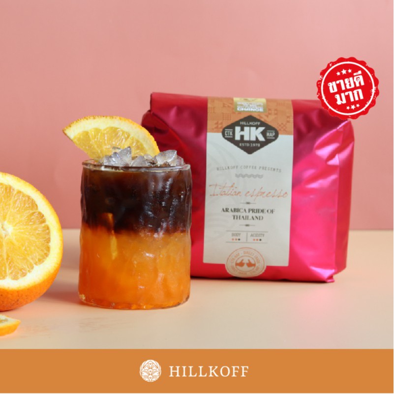 Hillkoff   Arabica Coffee   เมล็ดกาแฟคั่วอราบิก้าแท้ 100% คั่วกลาง ตรา ฮิลล์คอฟฟ์ ( talian Espresso Roast ถุงแดง) 500 g