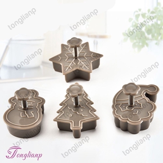 COD/พร้อมส่ง New 4pcs Cookie Stamp Biscuit Mold 3D Cookie Plunger Cutter DIY Baking Mould Christmas Cookie Cutters Color Random TLian