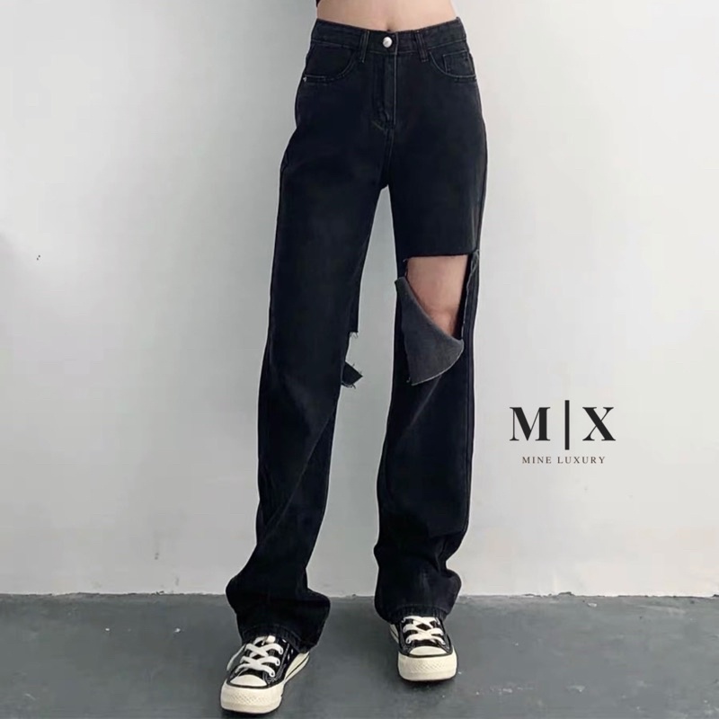 MILUX.CO - HIGHWATIS RIPPED JEANS HW CULLOTE DENIM PANTS ผู้หญิง RIPPED PANTS MX807