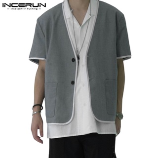 Incerun เสื้อคาร์ดิแกน แขนสั้น ทรงหลวม สไตล์ญี่ปุ่น แฟชั่นสําหรับผู้ชาย