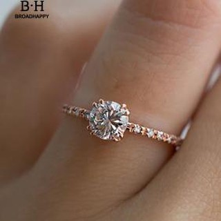 💘broadhappy💍แหวนหมั้นครบรอบหรูหราเงาผู้หญิง Rhinestone แหวนเกลี้ยง