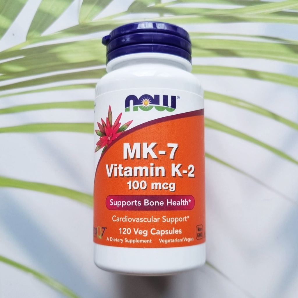 MenaQ7® MK-7, Vitamin K-2, 100 mcg 120 Veg Capsules (Now Foods) Kosher วิตามินเค2