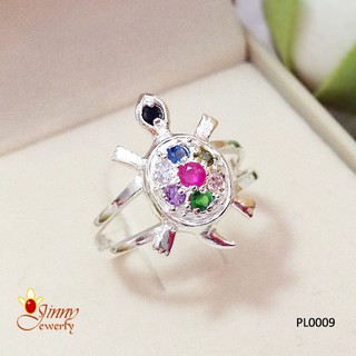 แหวนเงินแท้ รูปเต่า ประดับเพชร cz 8 เม็ด งานฝังแบบละเอียด PL0009