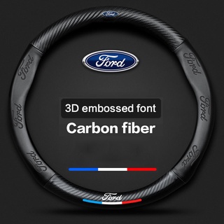 For Ford car carbon fiber steering wheel cover ปลอกพวงมาลัย หนังคาร์บอนไฟเบอร์ สำหรับ Focus Kuga C-MAX Fiesta F150 Mondeo Transit EcoSport Mustang Explorer Everest