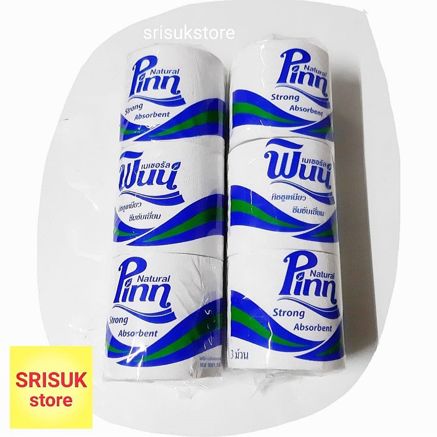 กระดาษทิชชู่ ตราพิณ ( Pinn natural ) กระดาษชำระแบบม้วน อย่างหนา ราคาถูกสุดคุ้ม !! ( 1 แถว x 3 ม้วน )