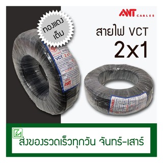 (ออกใบกำกับภาษีไม่ได้) VCT สายไฟ ANT 2x1 100 เมตร (ทองแดงแท้) มอก. ใหม่