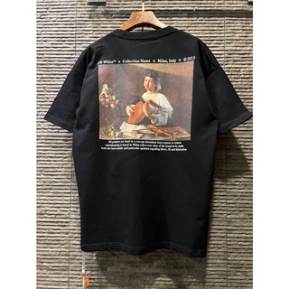 OFF-WHITE CARAVAGGIO PAINTING T-SHIRT เสื้อยืดคอกลมแขนสั้น แบรนด์ออฟไวท์ สกรีนตัวหนังสือ และภาพวาดผู้หญิง milan italy