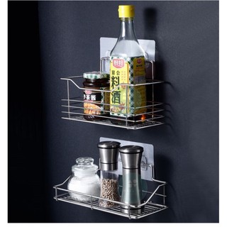 ☘️ชั้นวางของสแตนเลส ไม่จำเป็นต้องเจาะรูที่ผนัง Stainless Steel Rack Self Adhesive Kitchen Bathroom Bedroom Organizer