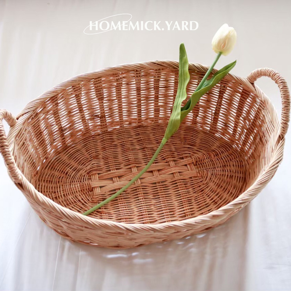 homemick.yard🤎 ตะกร้าหวายใบใหญ่ ทรงวงรี มี 4 ขนาด ที่นอนแมว ตะกร้าอเนกประสงค์ ตะกร้าหวายทรงรี ตกแต่งบ้านสวยมีทาแล็คเกอร์