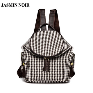 Jasmin NOIR กระเป๋าเป้สะพายหลัง กระเป๋านักเรียน หนัง PU ลายสก๊อต เรียบง่าย สําหรับผู้หญิง