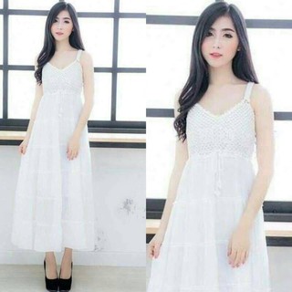 New Sale! เดรสยาว โบฮีเมียน ช่วงตัวบนเป็นงานถัก ต่อกระโปรงคอตตอนผ้านุ่ม มีสายถักผูกปรับช่วงเอว มีซับใน ด้านหลังเป็นสม็อค