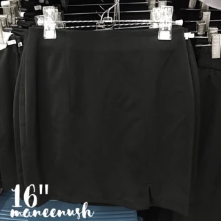 กระโปรงทรงเอเอวสูง ยาว 14", 16" ผ่าหน้า/ผ่าหลัง ผ้าฮานาโกะ ผ้ายืด สีดำ กระโปรงนักศึกษา