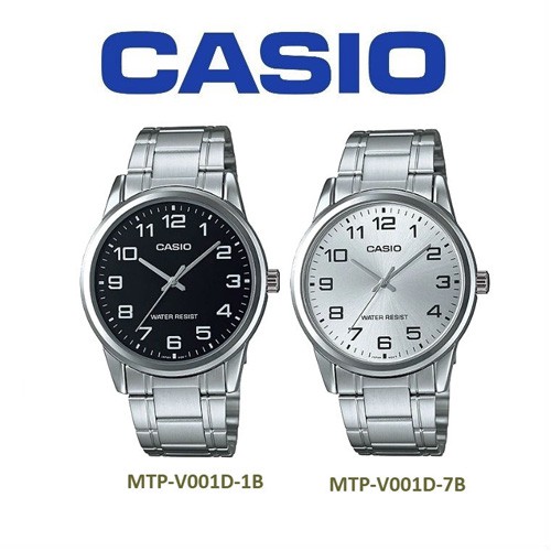 Casio นาฬิกาข้อมือผู้ชาย  สายสแตนเลส สีเงิน รุ่น MTP-V001D,MTP-V001D-1B,MTP-V001D-7B