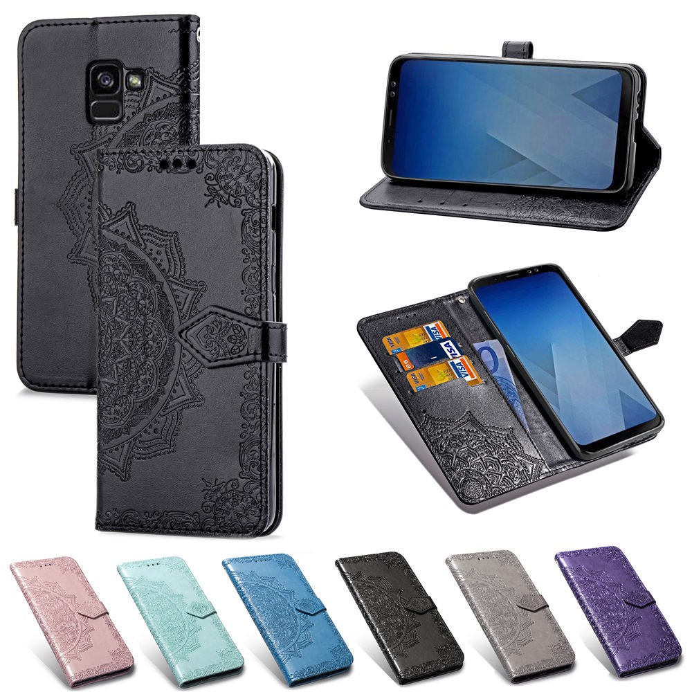 Samsung Galaxy A7 A9 A6 A8 plus J8 2018 เคสโทรศัพท์หนังฝาครอบพร้อมช่องใส่การ์ดสําหรับ Flip Wallet ca