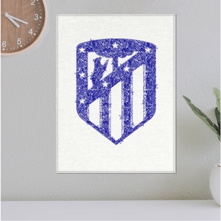 โปสเตอร์ ผ้าแคนวาส ตราสโมสร Atletico Madrid แอตเลติโก้ มาดริด ลายเส้นปากกาหมึกน้ำเงิน ภาพวาดสเก็ตช์