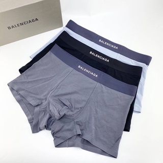 BALENCIAGA RIBBED LOGO BOXERS 3 PIECES BOX SET กางเกงในผู้ชาย บ็อกเซอร์ แบรนด์บาลองเซียก้า ขอบเอวยางยืด ตัวหนังสือโลโก้