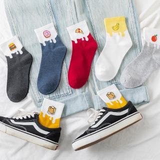 Funny Cartoon Fruits Printed Crew Socks Women Peach Pizza Burger Japanese Cute Spring 100 Cotton Wigwam Personality Slipper Sock