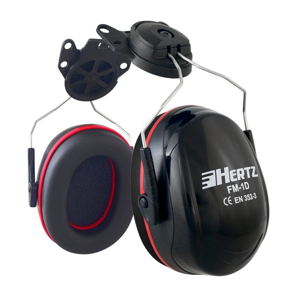 HERTZ FM-1D ที่ครอบหูลดเสียง แบบประกอบหมวกเซฟตี้ สีดำแถบคาดแดง (1คู่)