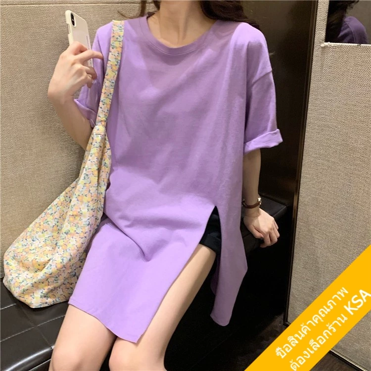KSA เสื้อยืดคอกลมแขนสั้นผู้หญิง oversize เสื้อผ้าแฟชั่นวัยรุ่นน่ารัก  เสื้อโอเวอร์ไซส์เกาหลี มินิมอล ไซส์ใหญ่ สีพื้น XL thumbnail 8