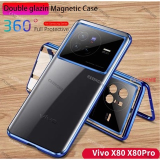 เคสโทรศัพท์มือถือ แบบฝาพับแม่เหล็ก ป้องกันกล้อง สองด้าน สําหรับ Vivo X80 X80Pro 5G X80 X 80 Pro 4G 5G