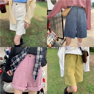 🌻 Jennie short pant กางเกงขาสั้น มี4สี เนื้อเบจ เขียว กรม ชมพู เนื้อผ้าลูกฟูก 🌈