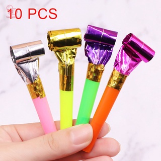 【สินค้ามีจำหน่าย】 10 Pcs/Set Funny Blowouts Whistles Birthday Party Blow Outs Wedding Celebration Noice Maker Kid Toys HT