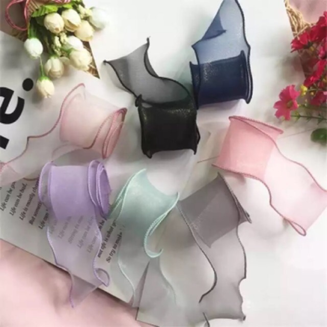 ริบบิ้นผ้าโปร่งประกายทอง5.5 cm(1หลา)